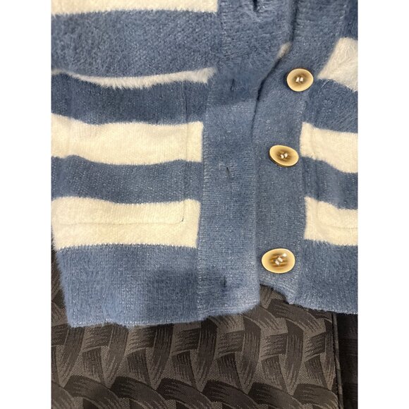 Sweet Generis Blue & White Striped Button-Up Cardigan Sweater M 3/4 sleeves - Picture 3 of 5